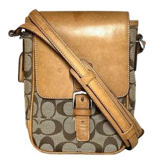 Coach Pre-owned Cross Body Bags, female, Brown, Size: ONE SIZE Pre-owned Signature Canvas Leather Shoulder Bag