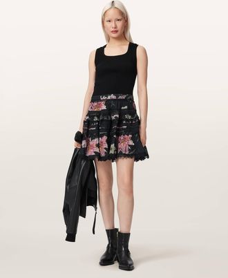 AllSaints Polyester Zora Lace Trimmed Mini Skirt, Size: UK 14/US 10
