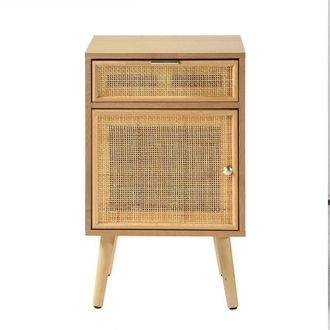 Calicosy Bedside Table With Natural Rattan Caning - MIYA in Light Brown