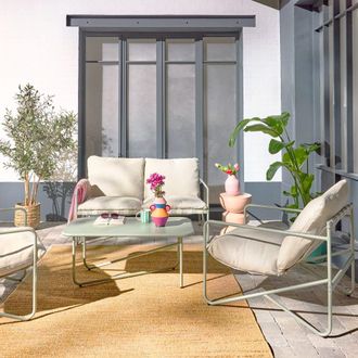 Sweeek Conjunto de jard&iacute;n de acero, 4 plazas, verde kaki