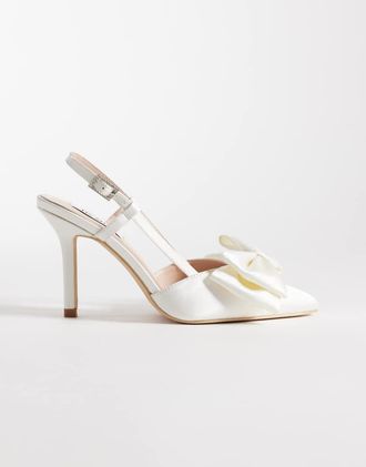 Be Mine Anica - Scarpe con tacco, cinturino posteriore e fiocco in raso avorio-Bianco