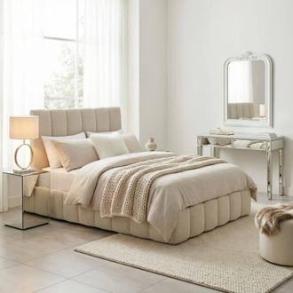 Furniturebox Trifle Beige Boucle Fabric Ottoman Double Bed Frame