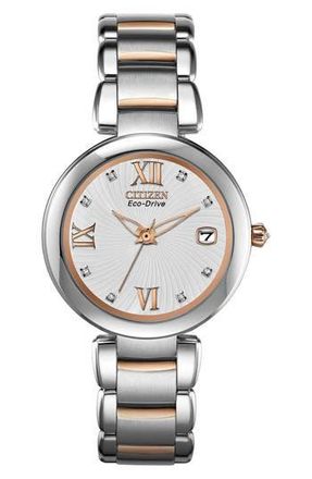 Citizen Womens Marne Diamond Dial Bracelet Watch, 33mm in Two Tone at Nordstrom Rack