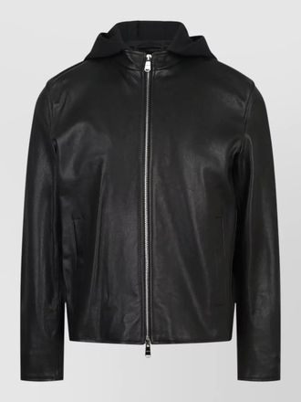 Dondup hooded leather coat long sleeves pockets