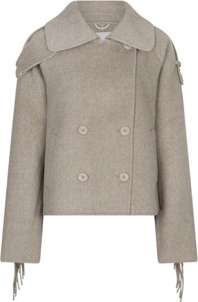 Dante6 Haven franje jas - Dames - Jassen - Beige - Maat: 2XL Wol