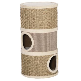 OEM Tonel Rascador Para Gatos Con 3 Niveles Barril De Rascado Con Plataforma Cama C&oacute;moda &Oslash;37,5x70 Cm Marr&oacute;n Claro Y Beige