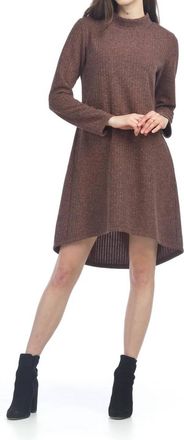 Papillon Mock Neck High Low Sweater Dress In Brown