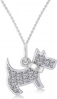 Allurez Diamond Puppy Dog Animal Lover Pendant Necklace 14K White Gold (0.30ct)