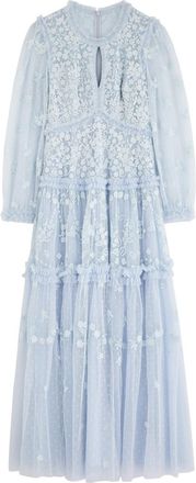 Needle & Thread Autumn Lace Embroidered Tulle Maxi Dress - Blue - 10 (UK14 / L)