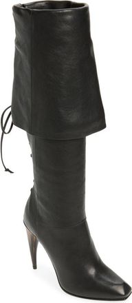 Alexander McQueen Lace-up Cuff Horn Heel Knee High Boot in Black at Nordstrom, Size 9.5Us