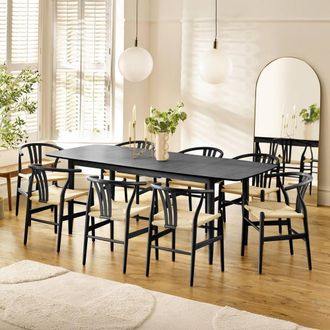 Furniturebox Leif Black Wood Rectangular Extending Table & 8 Caia Dining Chairs