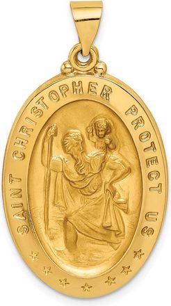 Diamond2Deal 14k Yellow Gold and Satin Hollow Saint Christopher Medal Oval Pendant