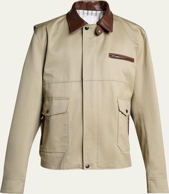 sacai Mens Canvas and Leather Shirt Jacket
