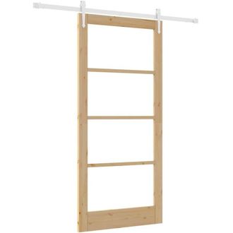vidaXL Puerta Deslizante Manual Marr&oacute;n 93 X 202 Cm Madera Y Metal Vidaxl