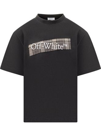 Off-white Off-White Black T-Shirt With Logo And Check Detail