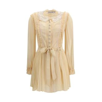 Self Portrait Pliss&eacute; Georgette Minijurk - Dames - Jurken - Beige - Maat: XS Viscose