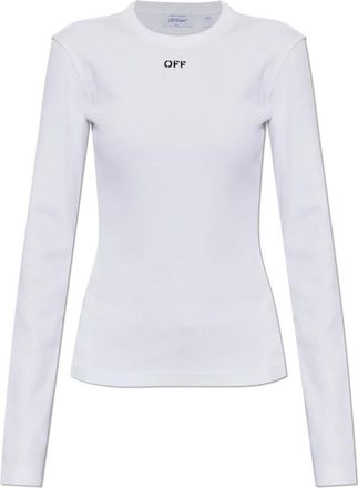 Off-white Ribbed Long Sleeve Top - Dames - Longsleeves - Wit - XS - Katoen - Tops