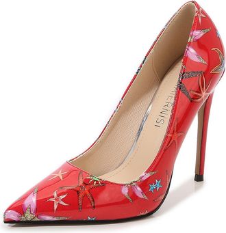 Generic Red,4.5 UK,Womens High Stiletto Heels Pointy Closed Toe Slip-on Pumps Patent Leather Colorblock Evening Party Dress Shoes