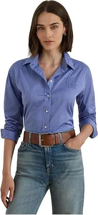 Lauren Ralph Lauren Relaxed Fit Cotton Shirt Womens Clothing Blue : SM