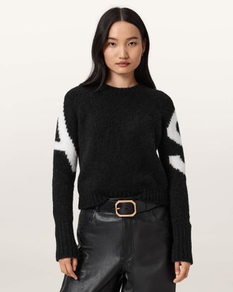 AllSaints Alpaca/Polyamide Sylvie Cropped Crew Neck Jumper, Size: XS