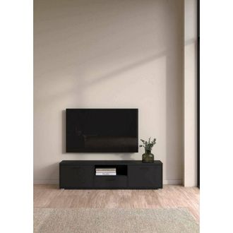 Dmora Mueble De Televisi&oacute;n Fernande, Aparador De Sal&oacute;n, Mueble Bajo Para Tv, Base De Pared Equipada, 147x40 H38 Cm, Negro - Dmora