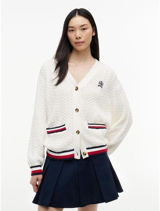 Tommy Hilfiger Womens Tommy Jeans Tipped Cable Knit Cardigan - Ancient White - XL