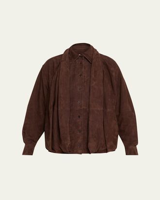 Loewe Suede Draped Long-Sleeve Shirt