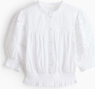 H&M Baumwollbluse mit Biesenfalten - Weiss