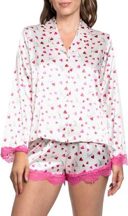 In Bloom by Jonquil Alyssa Heart Print Satin Pajamas in Ivory at Nordstrom, Size X-Small