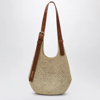 Loewe Small raffia and leather Punch Hole hobo bag