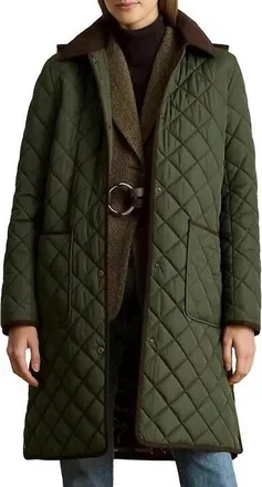Ralph Lauren Quilted Faux-Suede Trim Coat With Hood In Green