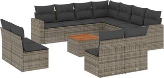 vidaXL Set De Sof&aacute;s De Jard&iacute;n 12 Pzas Con Cojines Rat&aacute;n Sint&eacute;tico Gris Vidaxl