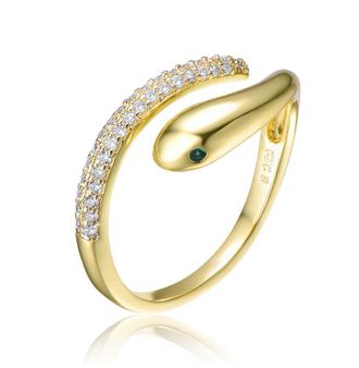 Rachel Glauber 14K Gold Plated with Clear & Green Cubic Zirconia Bypass Ring