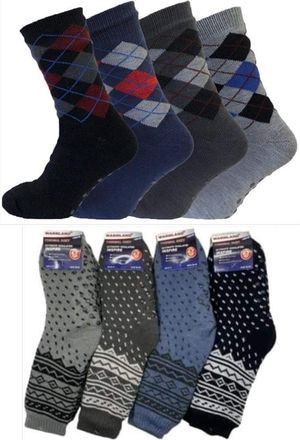 Generic Mens Thermal Slipper Socks Sherpa Lined Non Slip Gripper Sock Printed Pattern Extra Warmth 4.7 Tog Rating Winter Sherpa Fleece Socks Size UK 6-11 (Pac