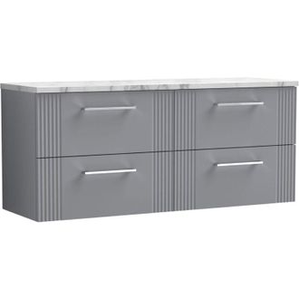 Nuie Deco Wall Hung 4-Drawer Vanity Unit with Carrera Marble Worktop 1200mm Wide - Satin Grey - Nuie