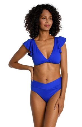 La Blanca Island Goddess Bikini Top Womens Sapphire V Neck Ruffled GBO3446