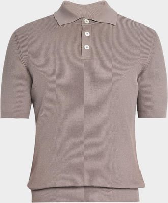 Brunello Cucinelli Mens Cotton Ribbed Short-Sleeve Polo Sweater