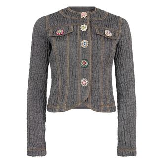 Moschino Jas met juweelknopen - Dames - Jassen - Grijs - Maat: S Katoen