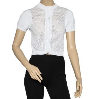 Max Mara White Perforated Cotton Knit Cropped Cardigan