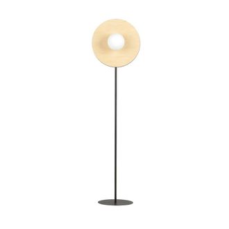 Wonderlamp L&aacute;mpara de pie circular con pieza efecto madera y esfera blanca