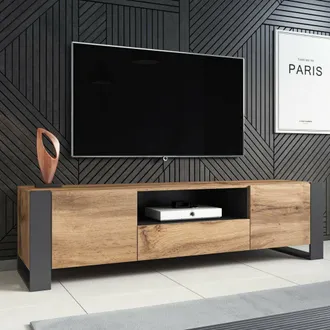 Dmora Dmora - Mobile Porta Tv Dronero, Madia Da Salotto Con Ante Battenti, Vano Aperto E Cassetto, Rialzato Da Terra, 180x44 H48 Cm, Rovere Nodi E Antracite