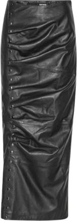 Rotate Midi Leren Rok - Dames - Leren & Su&egrave;de rokken - Zwart - 3XS - Rokken