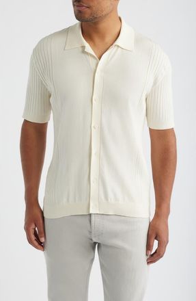 34 Heritage Short Sleeve Button-Up Cotton & Silk Sweater in Silver Birch at Nordstrom, Size Xx-Large