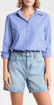 Beach Lunch Lounge Bentley Stripe Long Sleeve Cotton Button-Up Shirt in Hudson River at Nordstrom, Size X-Small