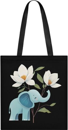 Generic Elephant Magnol Flowers Womens Tote Casual Shopping Bag Lightweight Shoulder Bags Hobos Handbag for Work Travel Daily 35x40cm