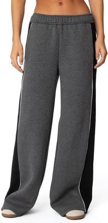 Edikted Contrast Stripe Wide Leg Sweatpants in Dark-Gray at Nordstrom, Size X-Small