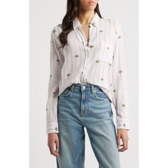 Rails Charli Stripe Palm Tree Print Linen Blend Button-Up Shirt in Pink Palm Stripe at Nordstrom Rack, Size X-Large