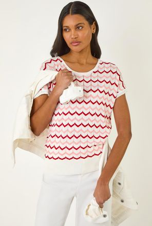 Roman Textured Chevron Contrast Top