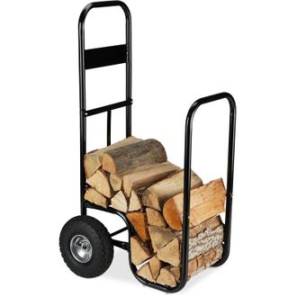 Relaxdays Carrello per Legna, da Trasposto, in Acciaio, con 2 Ruote, Contenitore, Capacit&agrave; di Carico Fino a 60 kg, Nero - Relaxdays
