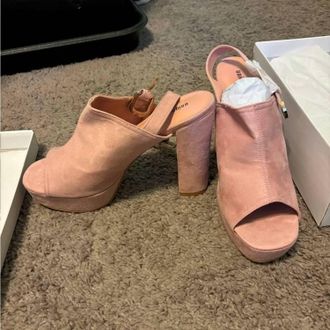 Unique Vintage Womens Suede Buckle Sling Heels In Pink